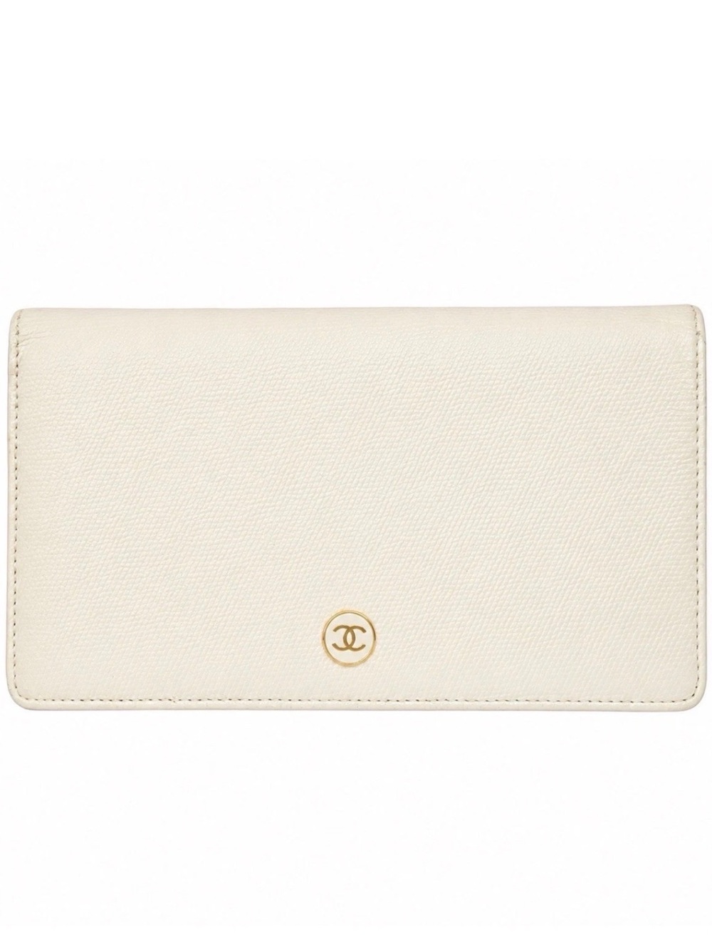 CHANEL Cream Leather Wallet with Gold CC Emblem